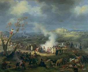 Napoleon (1769-1821) besucht am Vorabend der Schlacht bei Austerlitz, 1. Dezember 1805, ein Biwak, 1808